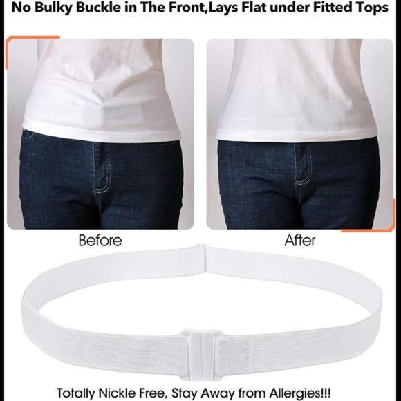 No Show Women Stretch Belt Invisible Elastic Web Strap Belt with Flat Buckle for main image 4